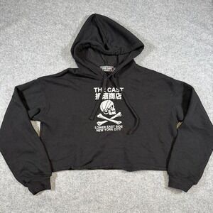 The Cast Hoodie Womens Medium Black Cropped Skull Graphic Lower East Side NYC